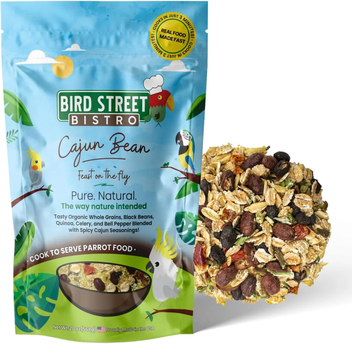 Specialty Parrot Food – Parakeet Cockatiel Food – Cooks in 3-15 min with Natural Organic Grains Legumes Healthy Fruits Vegetables Spices Modern