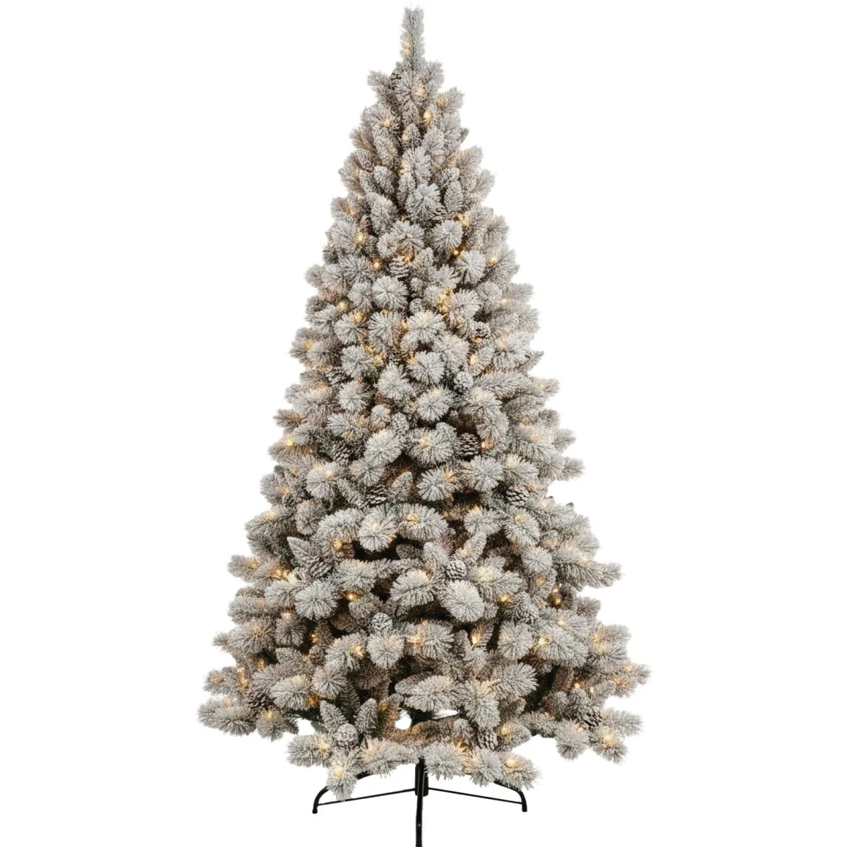 Exclusive National Tree Company 7.5 Ft. Flocked Edgewood Pine 600-Bulb Warm White LED Prelit Artificial Christmas Tree Safe