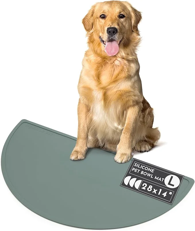Certified Should We Go – Waterproof Silicone Pet Food Mat – Non-Slip Spill-Proof Feeding Mat for Floors Raised Edge Design Easy-to-Clean Rubber Pad for Dog Cat Bowls 28 Across x 14 Deep Large-SpruceAbout ThisOverview Green