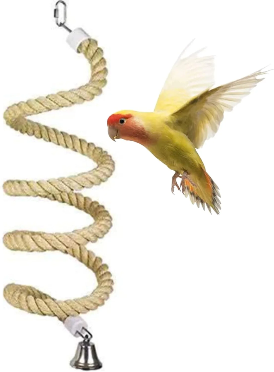 Natural Bird Spiral Rope Perch Hemp Rope Swing Perch Cage Stand Pole Accessory Standing Climbing Toy for Parrot Parakeet Budgies Lovebirds Cockatiels Large Yellow Cotton Iron Safe