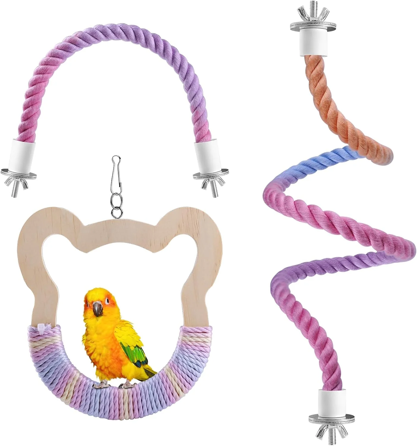 Professional 3 Pcs Gradient Bird Perching Rope Set Bendable Bird Perching Rope for Parrot Cage Gradient Wooden Birds Swing Standing Climbing Toys for Parrots Lovebirds Budgies and Larks Pure