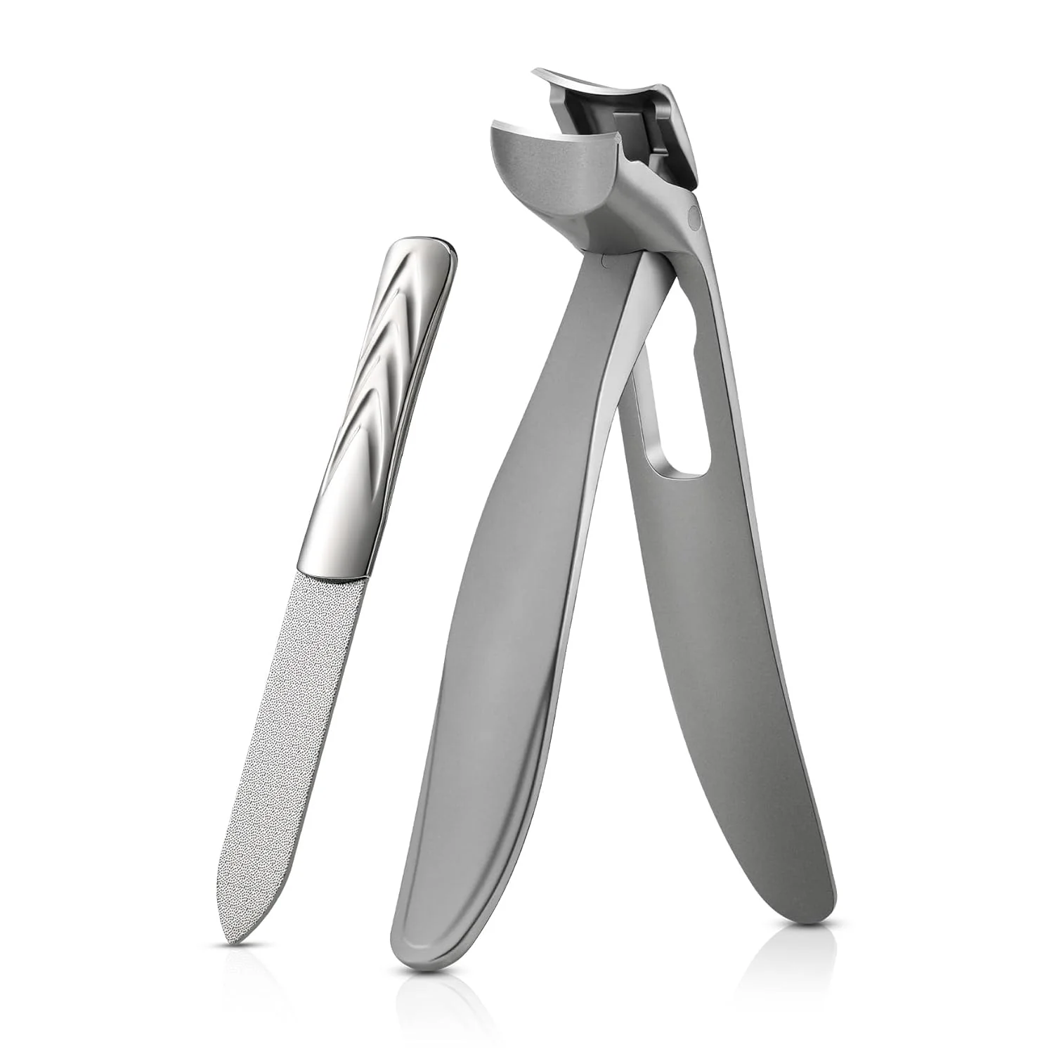 Environmentally Friendly BEZOX Ergonomic Angled Head Thick Toenail Clipper for Seniors – Large Nail Clippers for Thick and Ingrown Nails with Metal Nail File Premium Nail Cutter Fingernail Clipper for Men and Women – Silver Stylish