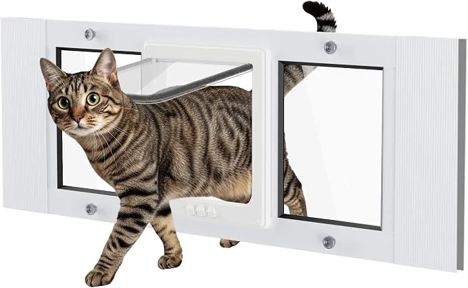 Premium Cat Door for Window Weatherproof Aluminum Frame Flap Pet Door Fit Window Insert Healthy