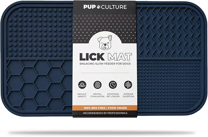 Original Pup Culture Dog Lick Mat for Dogs Feeding Pad for Anxious Pets Plus 4 Different Puzzles for Mental Stimulation for Dogs – Supports Mental Dental and Digestive Health Bite Resistant and Heavy DutyAbout ThisOverview Convenient