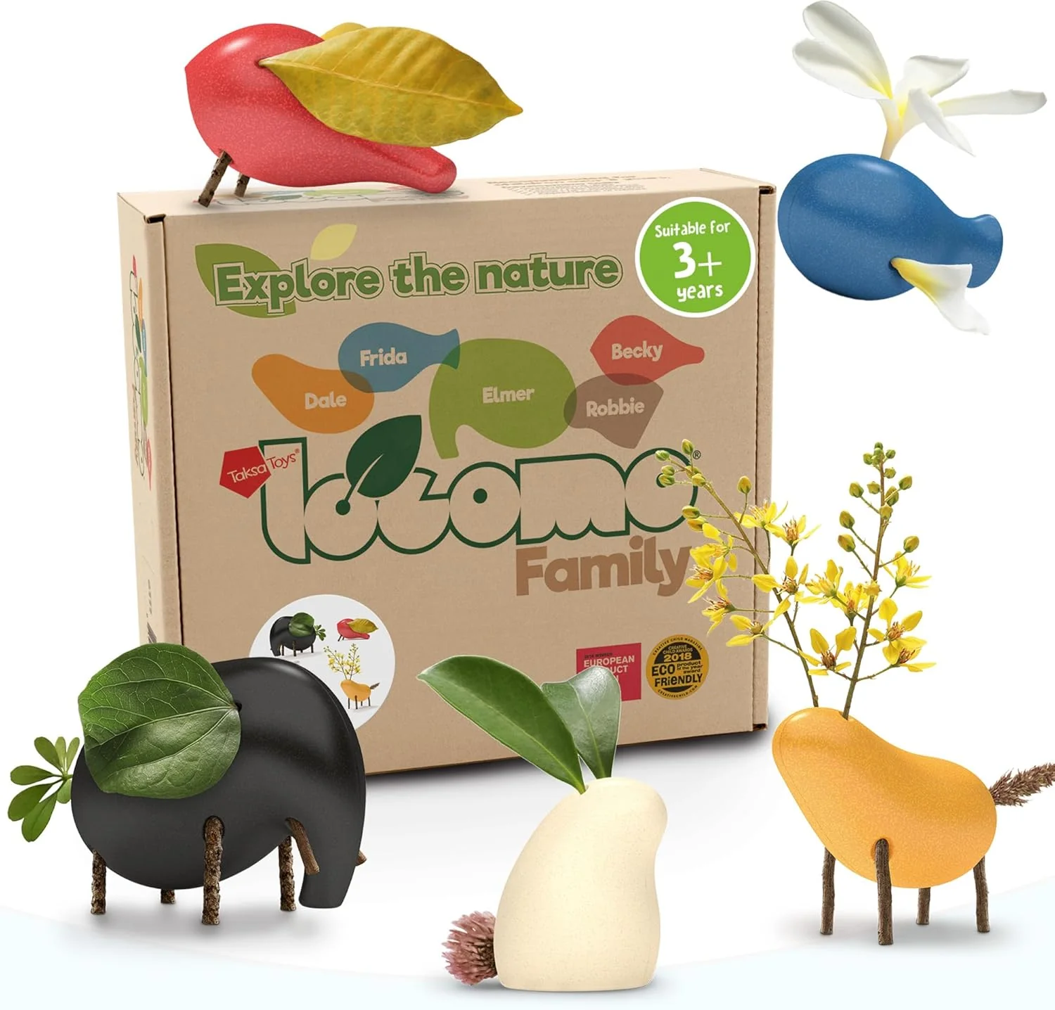 World-Class Taksa Toys Locomo Family 1 Open-Ended Waldorf Educational Outdoor Play Figures Wooden Animal Montessori Toys for Kids 3 4 5 6 7 for Childs Learning Creativity Year Old Gifts Set of 5 Official