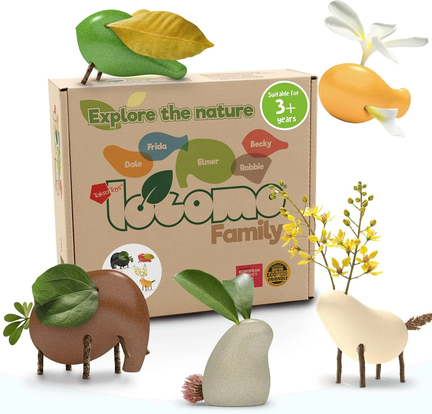 Consistent Nature Wooden Toys Locomo Family II Animal Figures Waldorf Open-Ended Educational Outdoor Play for Childs Learning Creativity Sensory for Kids 3 4 5 6 7 Year Old Montessori Toy Gifts Set of 5 Soft