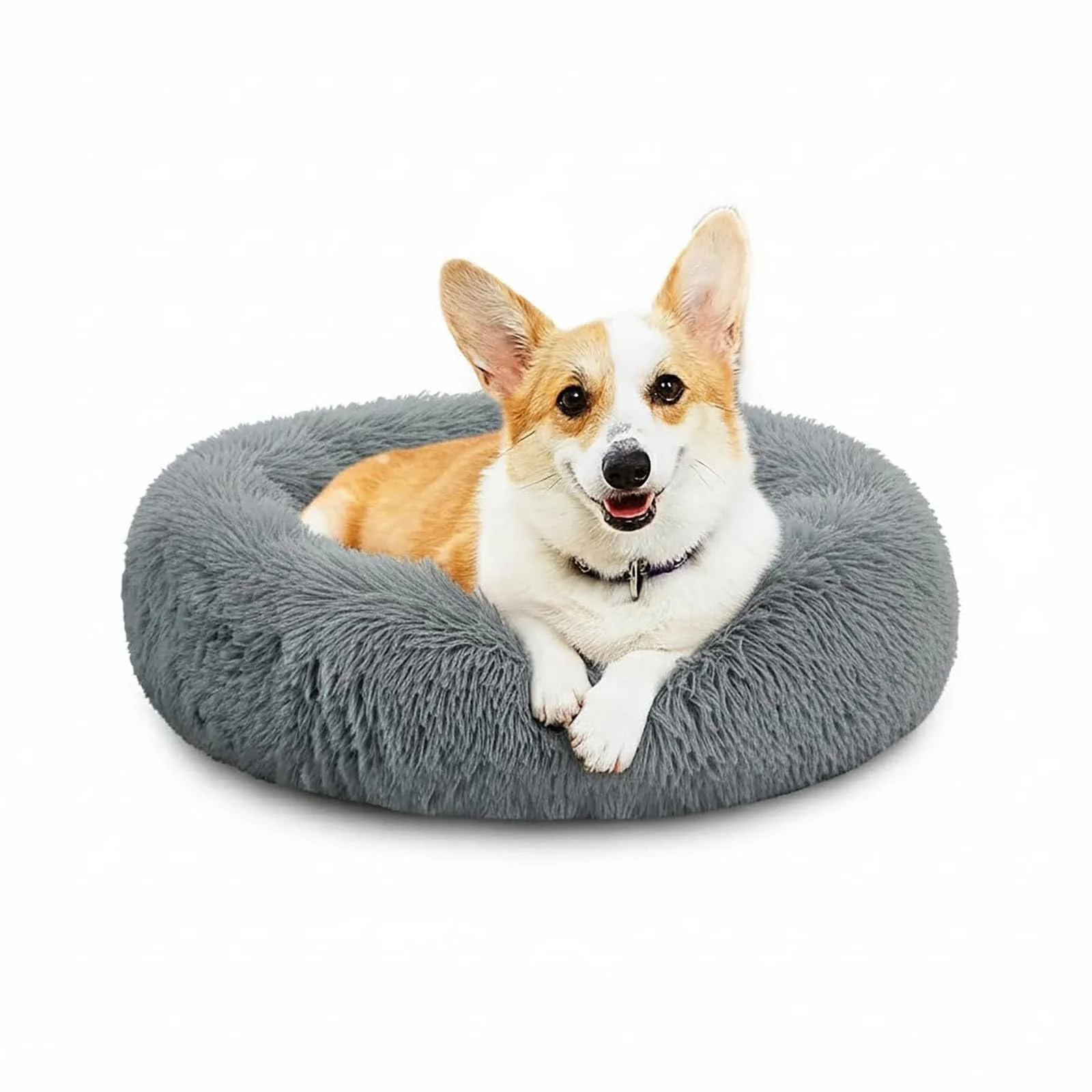 Recyclable MFOX Calming Dog Bed – Plush Faux-Fur Donut Bed for Medium to Large Dogs S M L XL Minimalist