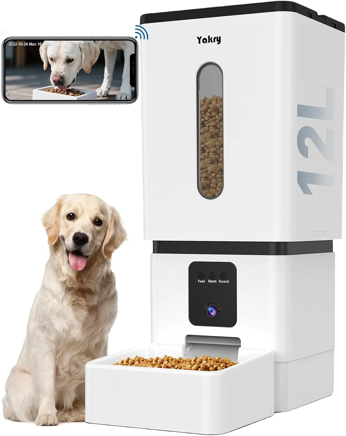 Genuine Automatic Dog Feeder Large Breed with Camera – 12L 50 Cups 5G WiFi App Control Dog Food Dispenser Easy Setup HD 1080P Video with Night Vision by Yakry Reusable