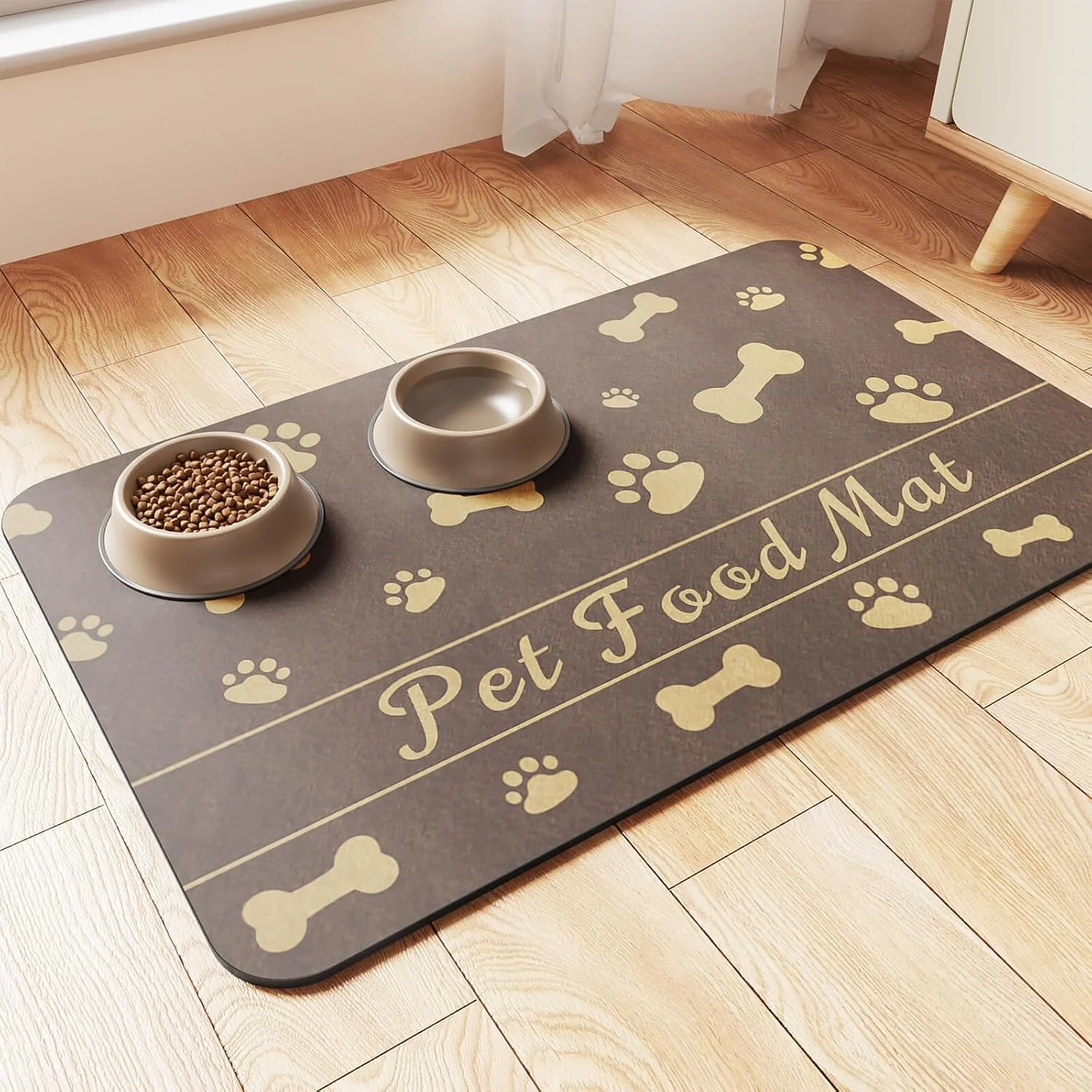 Official Pet Feeding Mat-Absorbent Pet Placemat for Food and Water Bowl with Waterproof Rubber Backing Quick Dry Water Dispenser Mat for Dog and Cat 16 x24 Brown Optimized