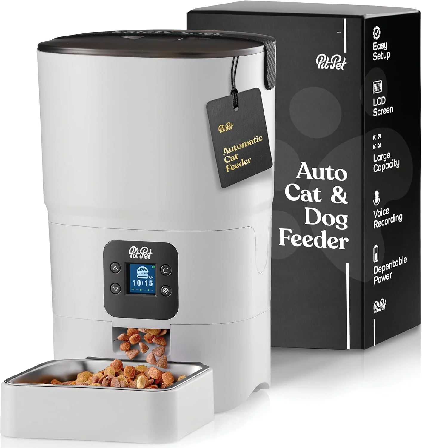 Eco-Friendly Smart Automatic Cat Feeder – 6-L Reliable Automatic Cat Food Dispenser with Display LCD Screen for Easy Set Up – White Convenient