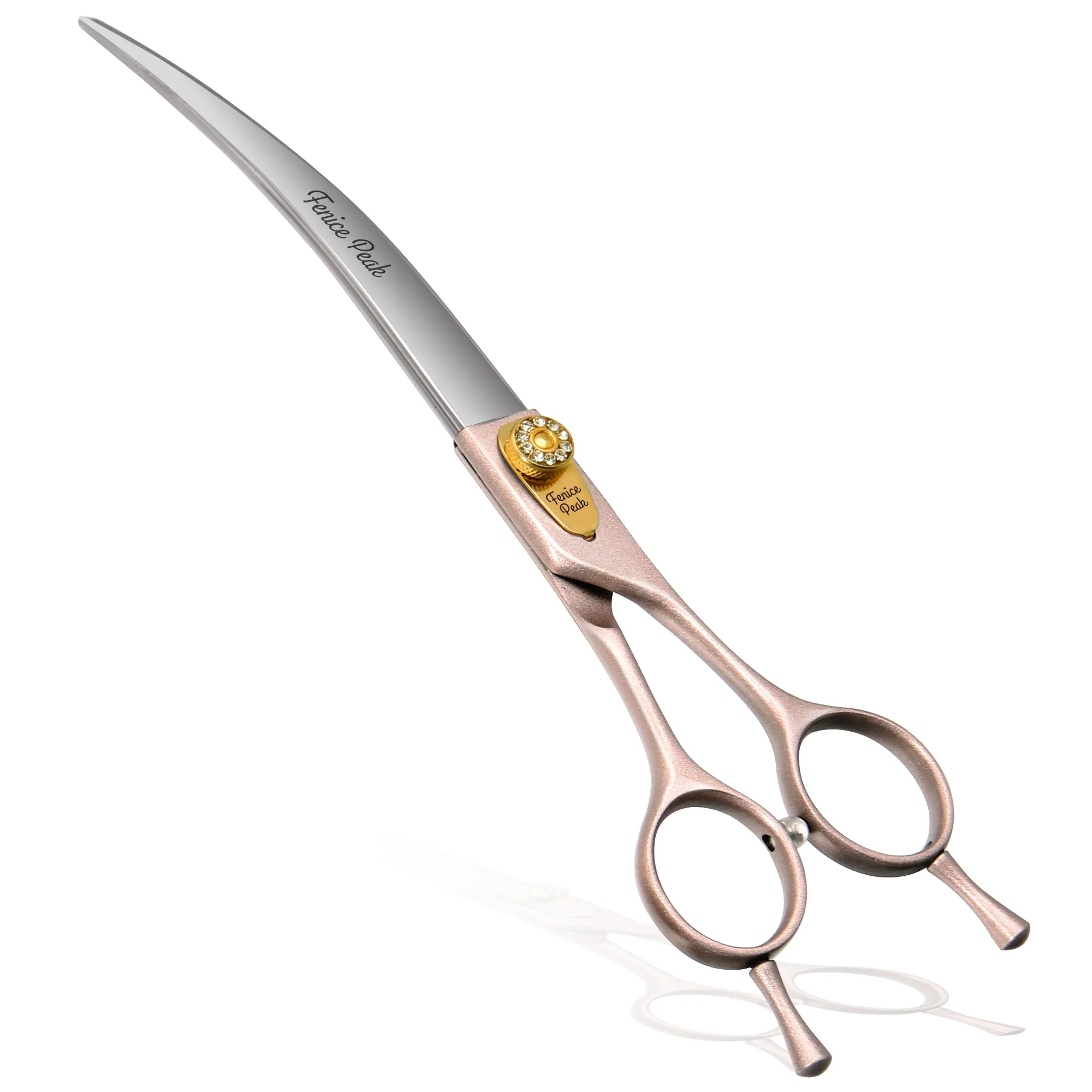Professional Fenice Peak 7.5” Curved Dog Grooming Scissors – Rose Gold 440C Stainless Steel Environmentally Friendly