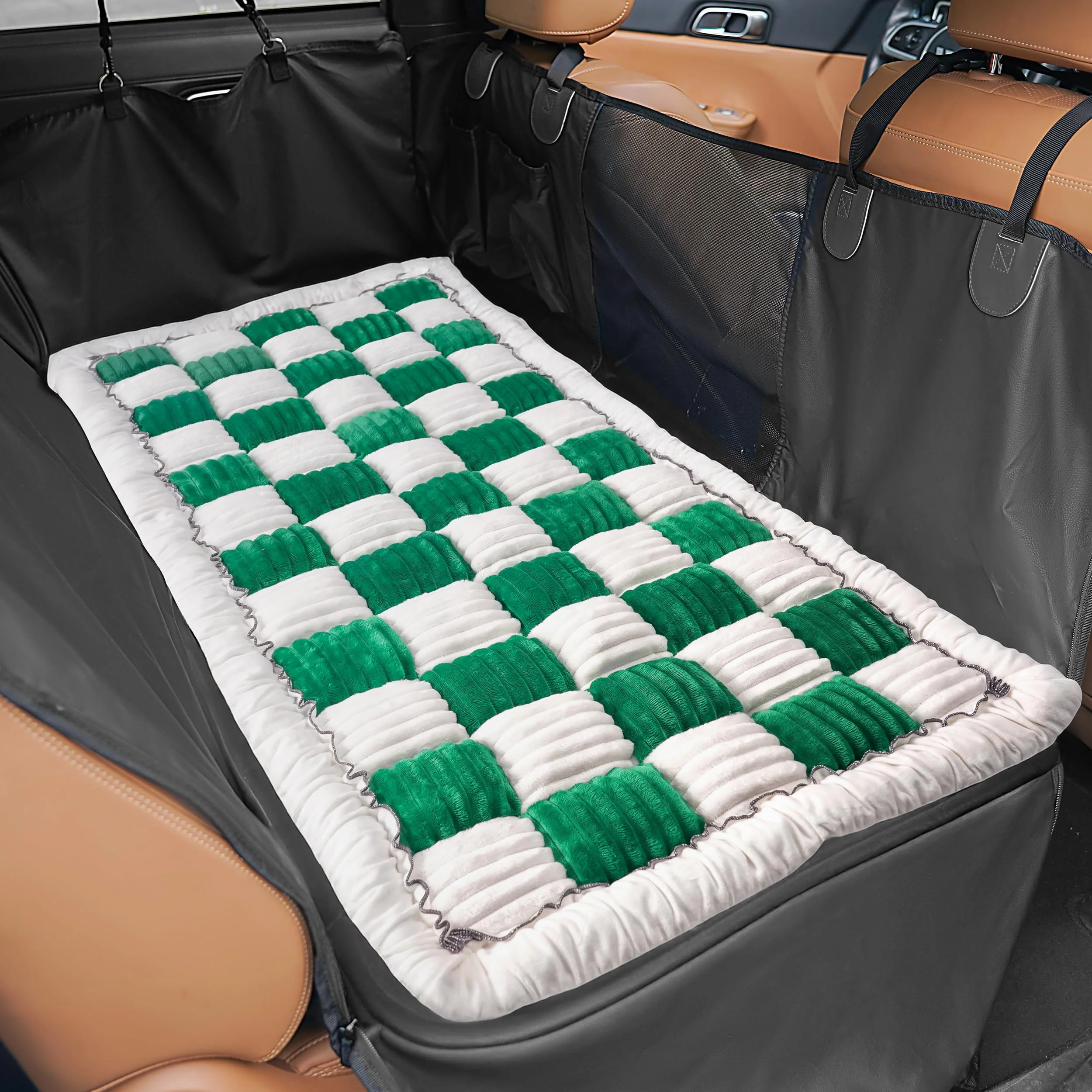 User-Friendly HiPetpy Backseat Dog Bed Mat for Car – Non-Slip Soft Travel Pet Blanket Green White 51.1×23.6 Stylish
