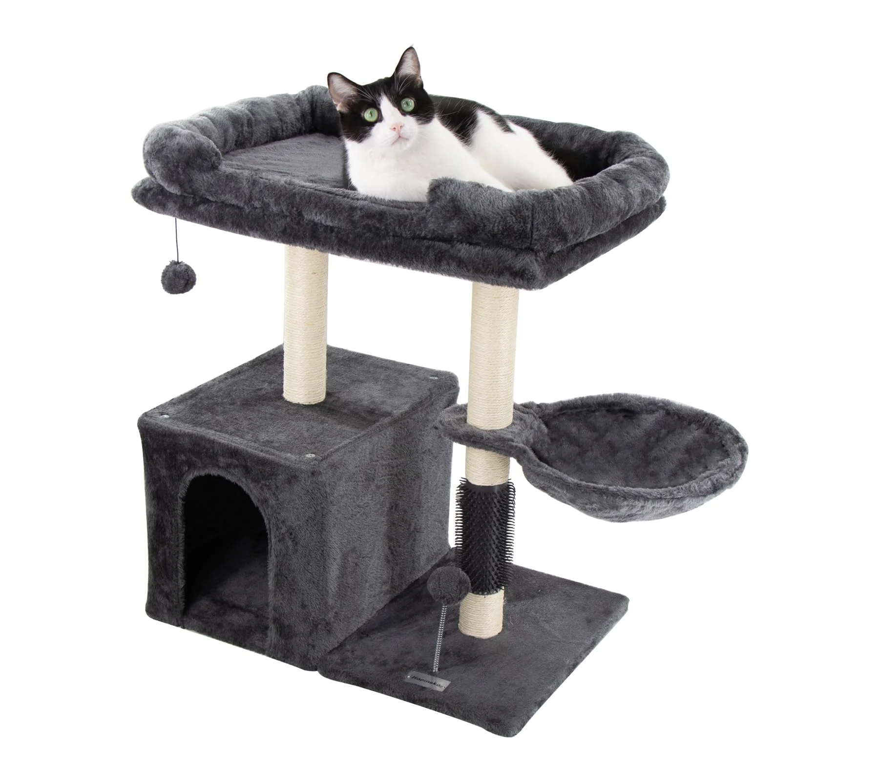 Top-Quality Hapineko 28.4-inch Cat Tree Tower Smoky Gray – Indoor Cat Scratching Post Cave Perch Self-Groomer Powerful