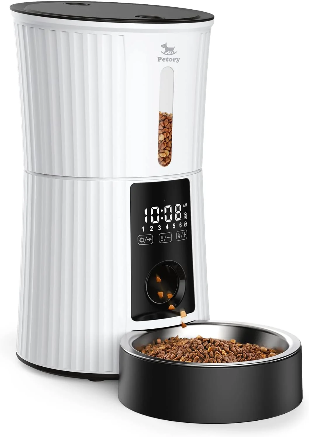 Minimalist Petory Automatic Cat Feeders – 4L Timed Cat Feeders for Dry Food Built-in Battery up to 6 Meals with Desiccant Bag Support Dual Power 10S Recorder Responsible
