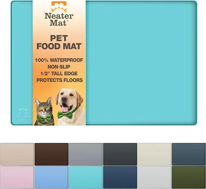 Fine Neater Pet Brands Neater Mat Pet Mats for Food and Water Cat Dog Bowl Mat Waterproof Silicone Feeding Tray Dog Food Mats for Floors Placemat w Raised Edge for Under Bowls 24 x 16 AquamarineAbout ThisOverview Fashionable