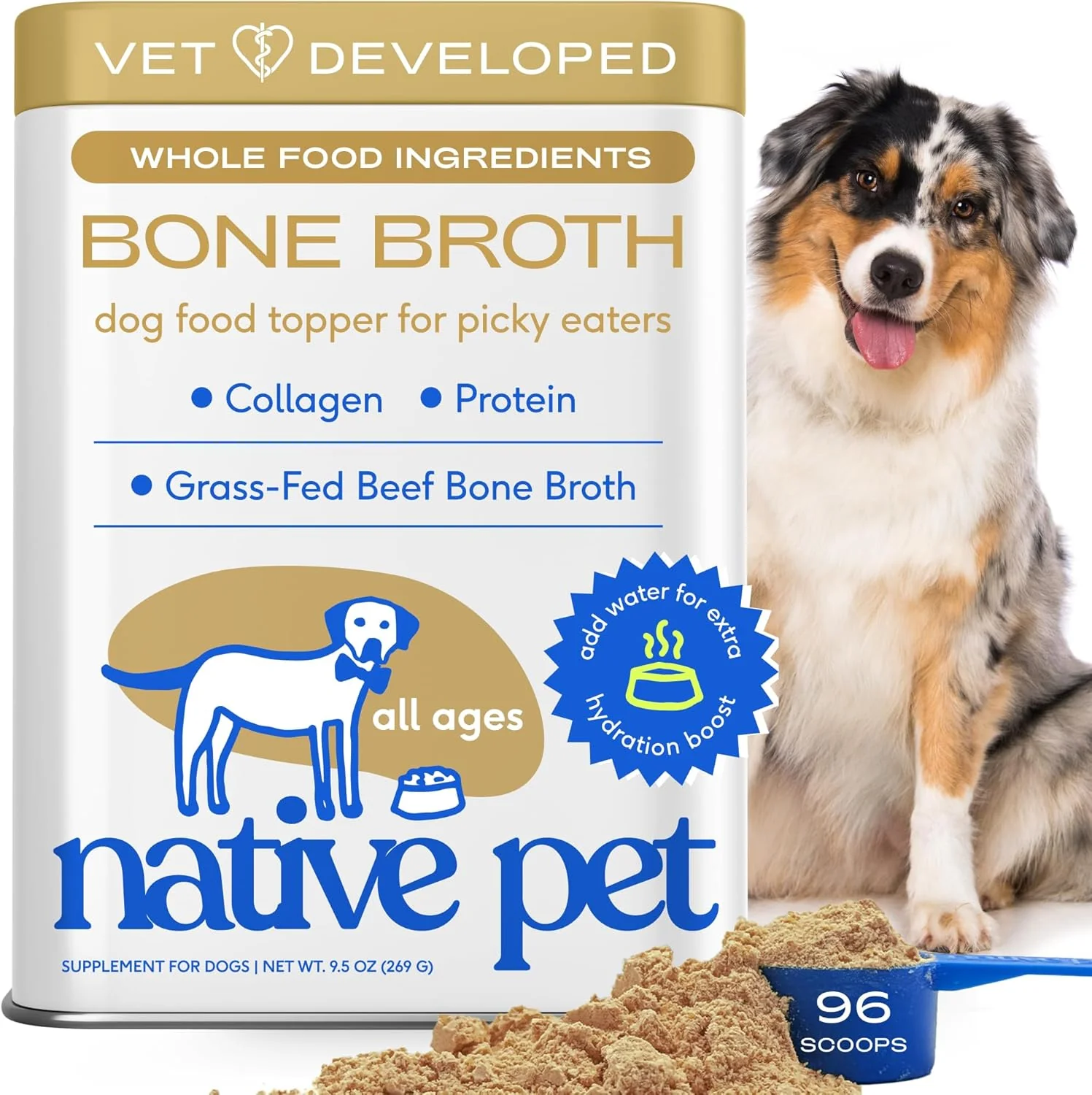 Enhanced Native Pet Bone Broth for Dogs and Cats – Made with Beef Bone Broth Dog Food Toppers for Picky Eaters – Provides Extra Hydration Nutrition for Joint Strength Immunity Heart Health-96 Scoops Trendy