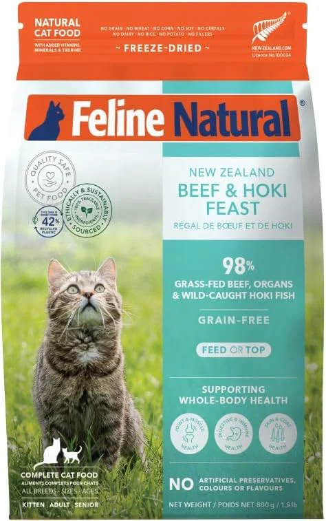 Functional Feline Natural High Protein Dry Cat Food ze-Dried Diet with 98 Meat Organs Seafood No Peas Grains or Artificial Additives Made in New Zealand Beef Hoki 1.8lb Certified