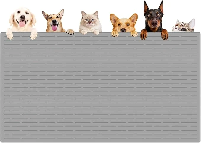 Proven XXXXL Largest Pet Food Mat 51.2 x25.6 130cmx65cm Silicone Dog Mats for Food and Water Nonslip Pet Feeding Mats for Floors Dog Cat Bowl Mat with Raised Edges Light GrayAbout ThisOverview Certified