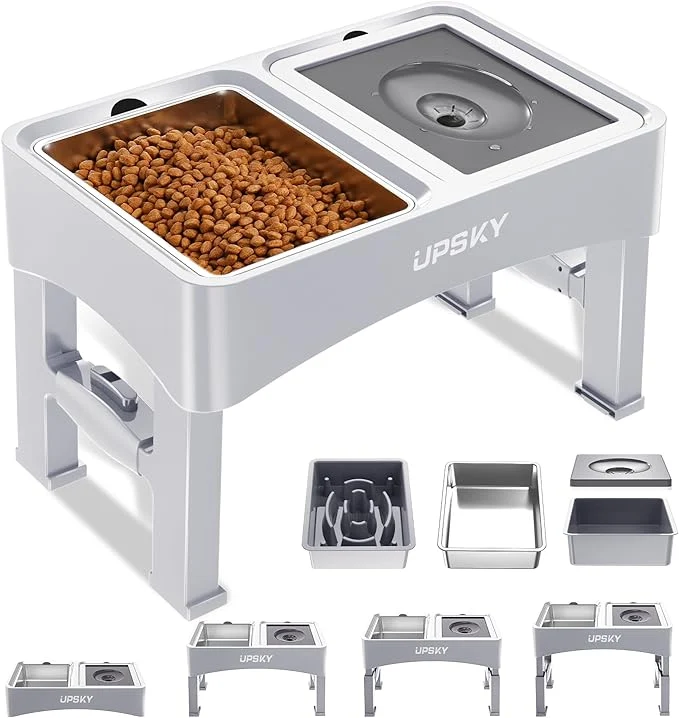 Reusable UPSKY 3-in-1 d Dog Bowls Slow Feeder Adjustable Stand No Spill Dispenser – Stainless Steel Food Water Bowl for Small to Medium Dogs WhiteAbout ThisOverview Contemporary