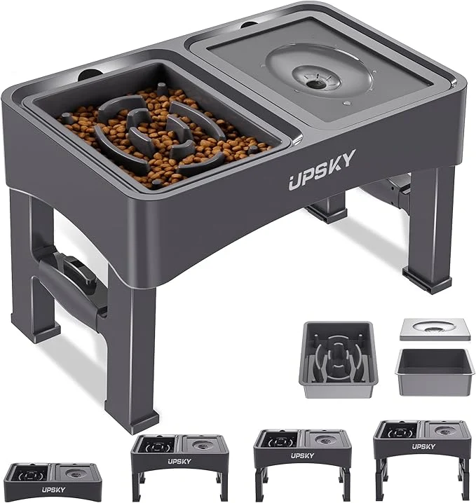 Relaxed UPSKY 2-in-1 d Dog Bowls Slow Feeder 4 Height Adjustable Raised Bowl Stand No Spill Dog Water Bowls Anti-Slip Food and Water Bowls for Small Medium Dogs Not Include Stainless Steel Bowl About ThisOverview Official