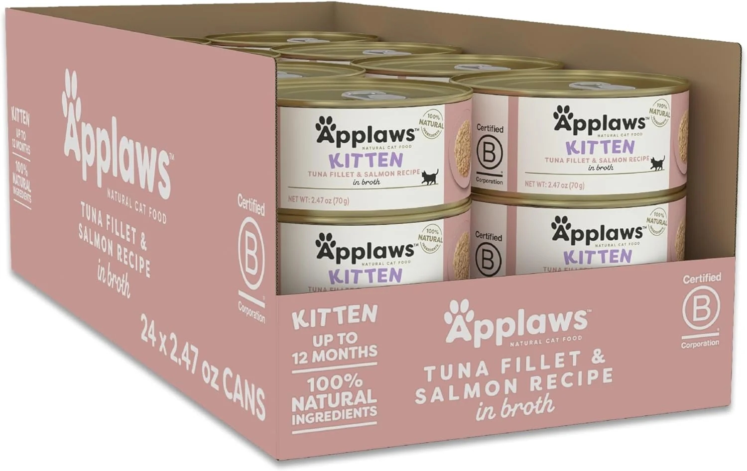 Flexible Applaws Natural Wet Kitten Food in Broth Limited Ingredient Canned Wet Kitten Food No Additives Made with Natural Ingredients Tuna Fillet Salmon in Broth 24 x 2.47oz Cans Clean