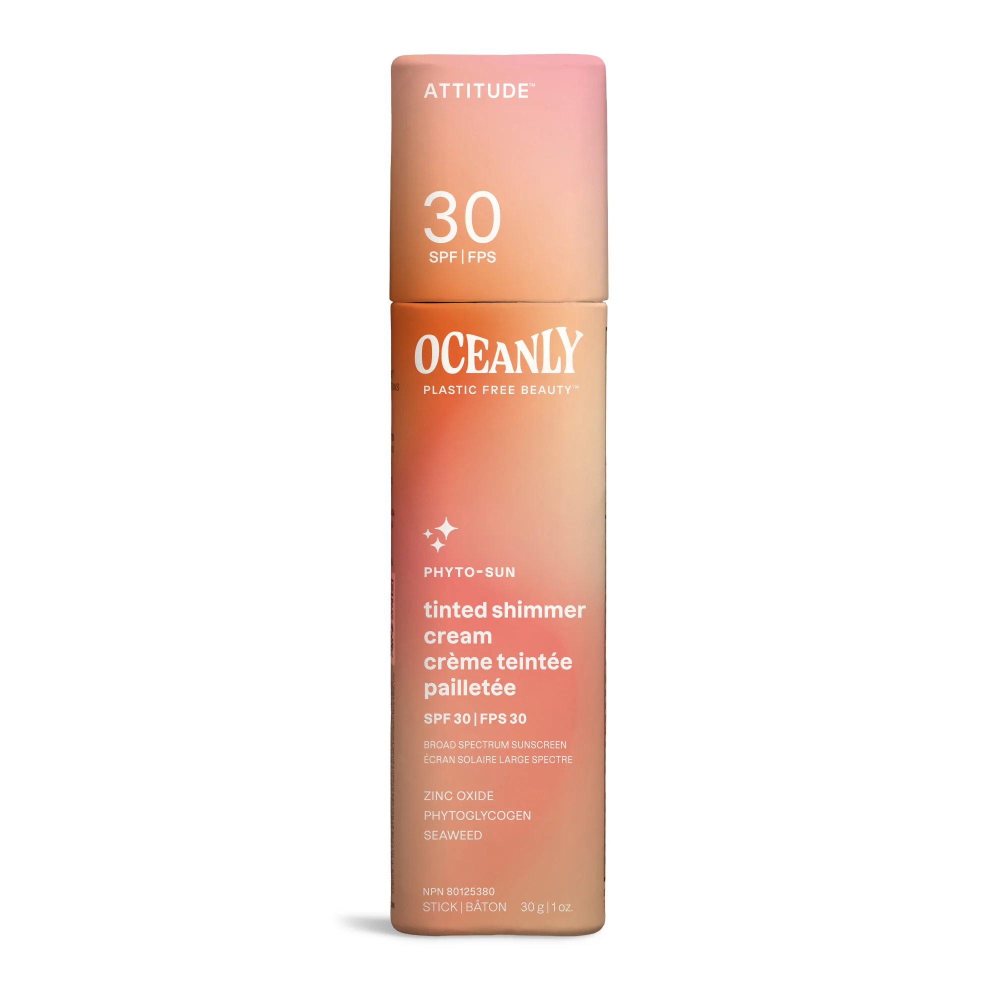 Responsible ATTITUDE Oceanly PHYTO-SUN Tinted Shimmer Face Sunscreen Cream SPF 30 Trendy