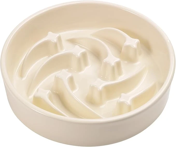 Detailed 8.26 in Milk White Dog Bowl Slow Feeder Ceramic for Medium and Large Breed Pet Feeding Dog Food Water Dish Heavy Weighted Puppy Bowl for Fast Eaters Puzzle Slow Eating Dish Modern Maze MeteorAbout ThisOverview Convenient