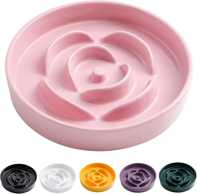 Exclusive 8.66 in Pink Ceramic Slow Feeder Dog Bowl for Medium and Large Breed Pet Feeding Dog Food Water Dish Heavy Weighted Puppy Bowl for Fast Eaters Puzzle Slow Eating Dish Modern CuteAbout ThisOverview Luxury