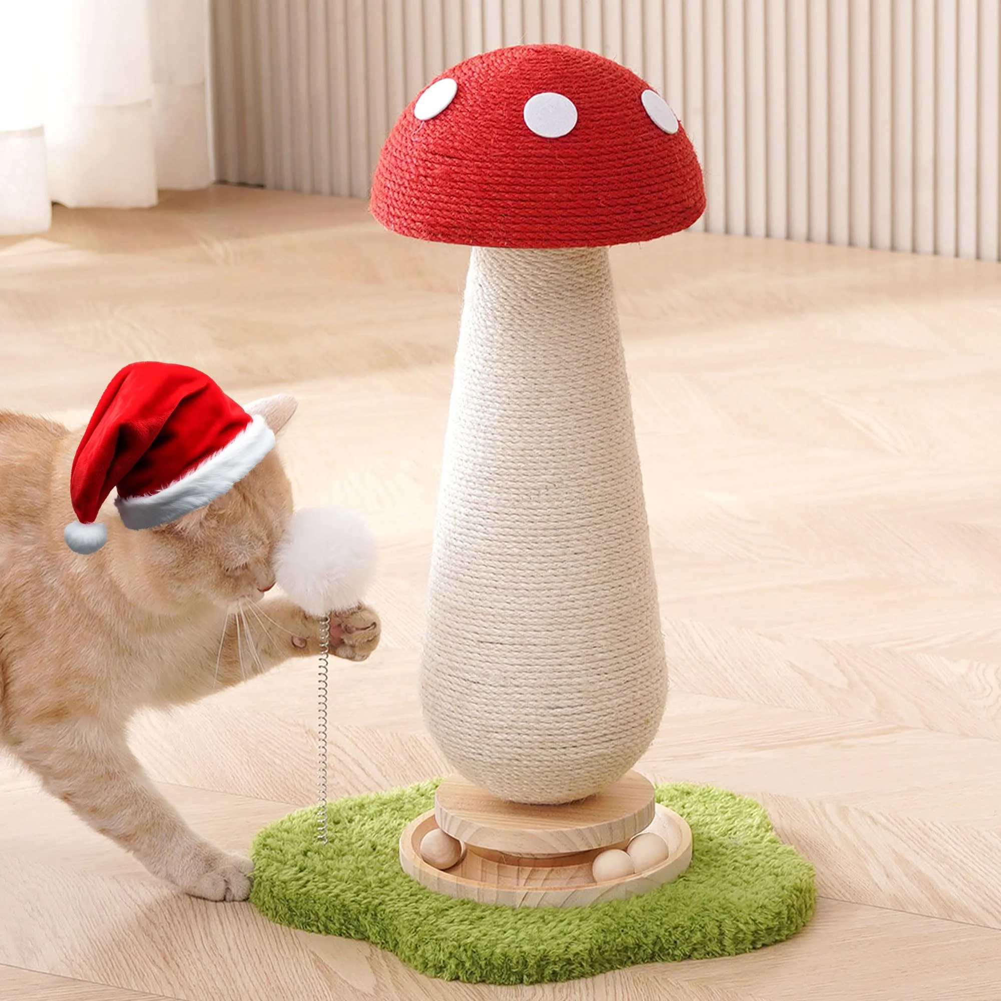 Trusted Kicari Mushroom Cat Scratching Post – 21.5-inch Solid Wood Cat Tree with Catnip
