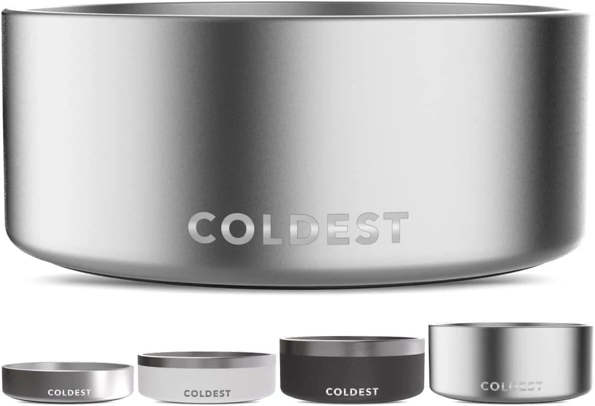 Sustainable Coldest Dog Bowl – Anti Rust Metal Non Slip 3 Layers Insulated Stainless Steel Dog Bowls – Spill Proof Heavy Duty – Water Bowl for Dogs Cats Dish Washer Safe 100 oz Polished Stainless Steel Recyclable
