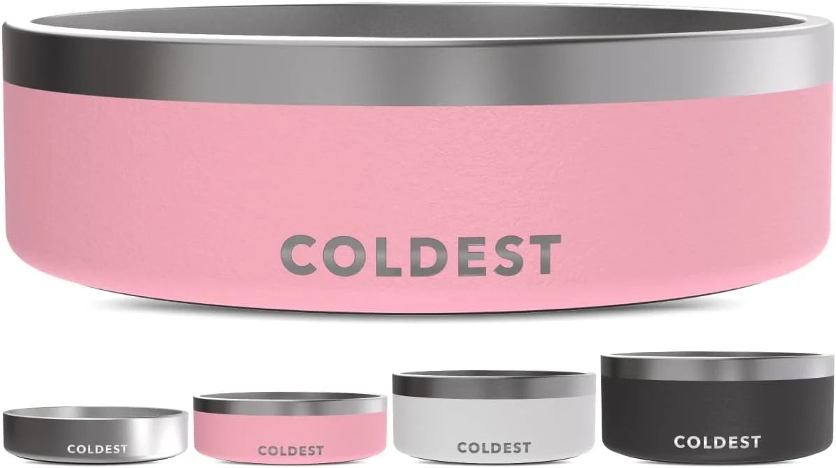 Luxury Coldest Dog Bowl – Anti Rust Metal Non Slip 3 Layers Insulated Stainless Steel Dog Bowls – Spill Proof Heavy Duty – Water Bowl for Dogs Cats Pets Dish Washer Safe 42 oz Cotton Candy Pink Durable