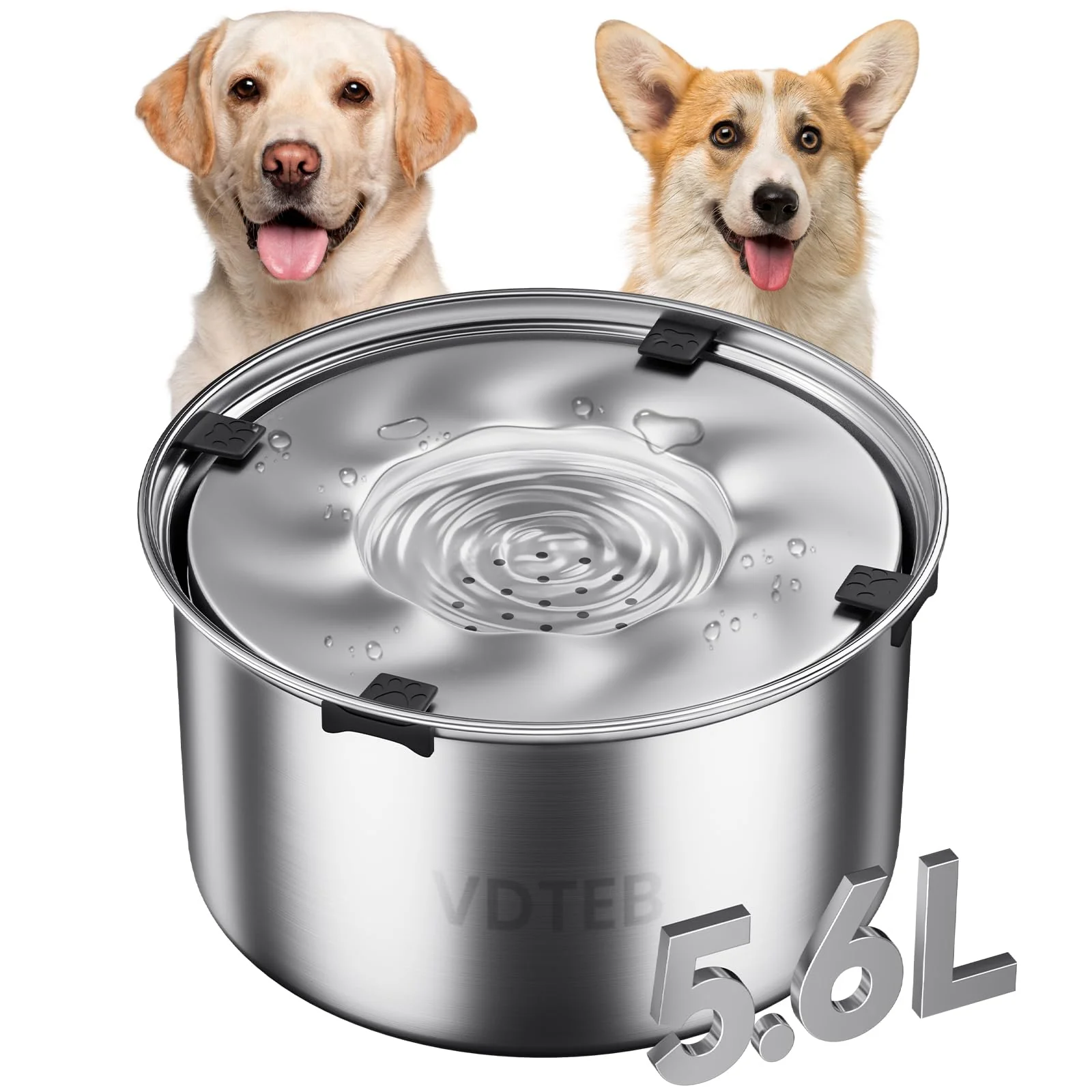 High-Performance VDTEB Dog Water Bowl 1.5Gal – Spill-Proof Stainless Steel Slow-Drinking Anti-Slip 5.6L First-Class
