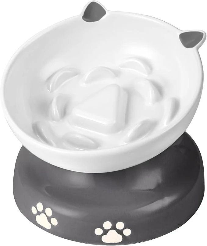 Fine Y YHY Slow Feeder Cat Bowl Ceramic d Cat Bowl Tilted Design Slow Feeder for Dog and Cat for Dry and Wet Food GrayAbout ThisOverview High-End