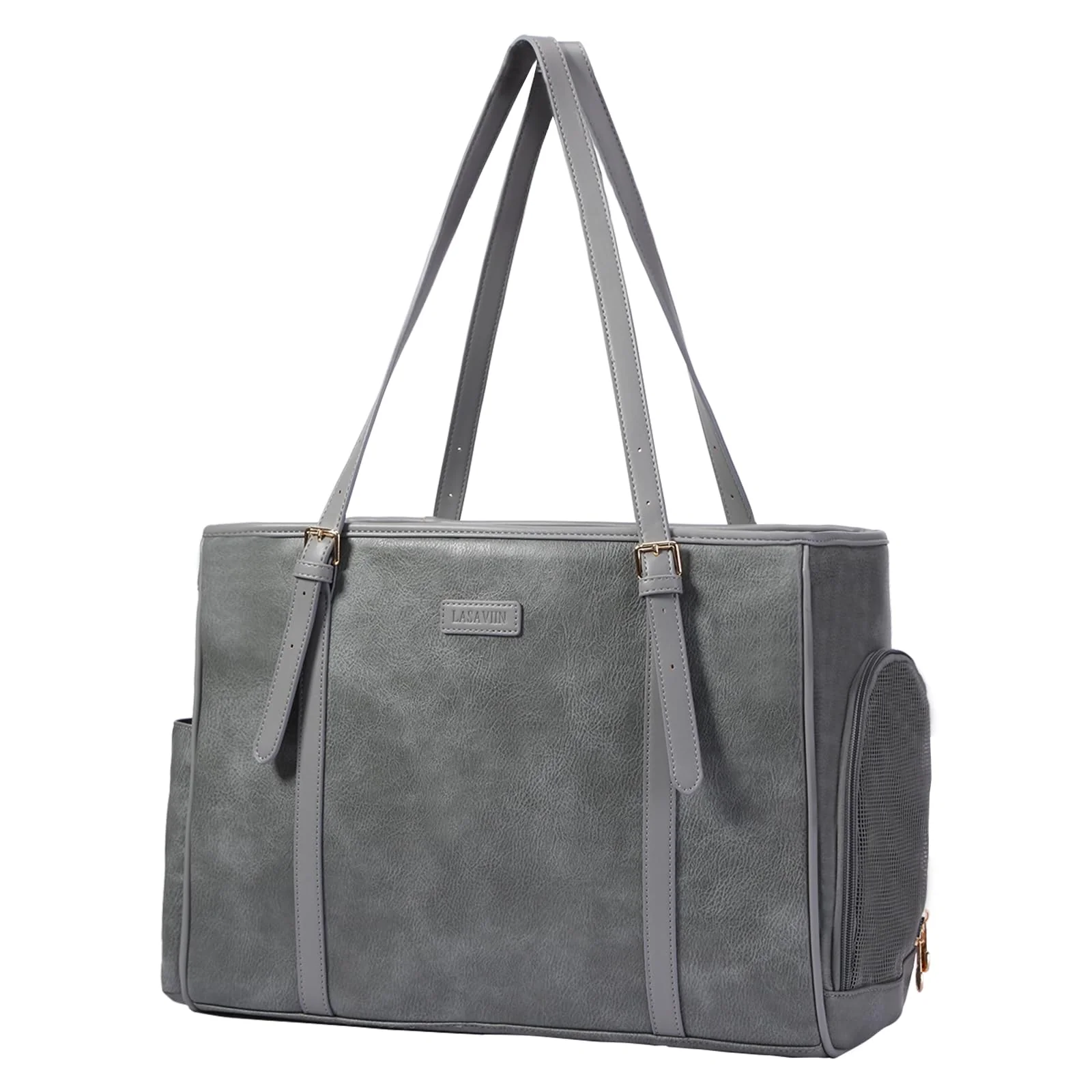Environmentally Friendly Lasaviin Fashion Dog Purse Carrier – Soft-Sided Leather Carrier for Small Pets Grey – Airline Innovative