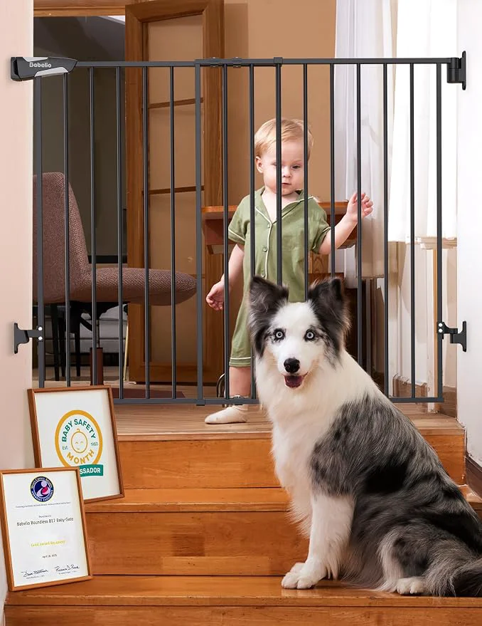 Smooth Babelio Baby Gate for Stairs Kitchen Doorways No Bottom Bar Easy Classic