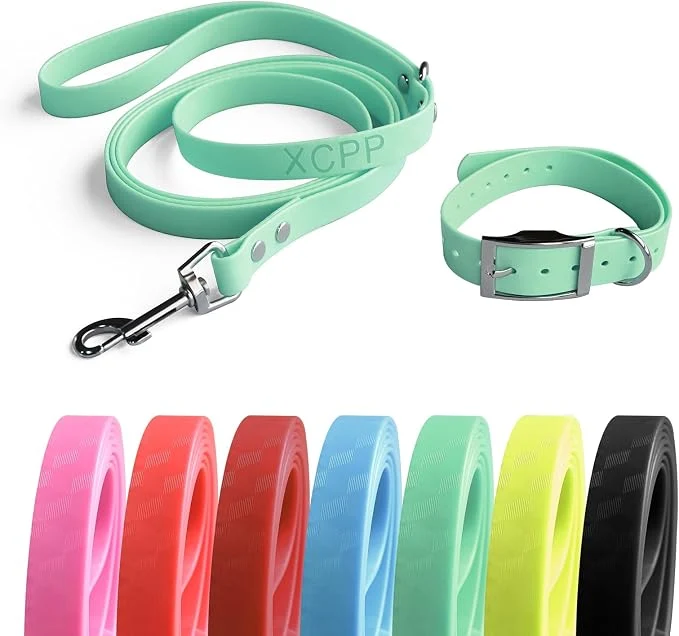Exceptional 4.2FT Dog Collar and Leash Set PVC Waterproof Adjustable Odor Proof Pet Soft