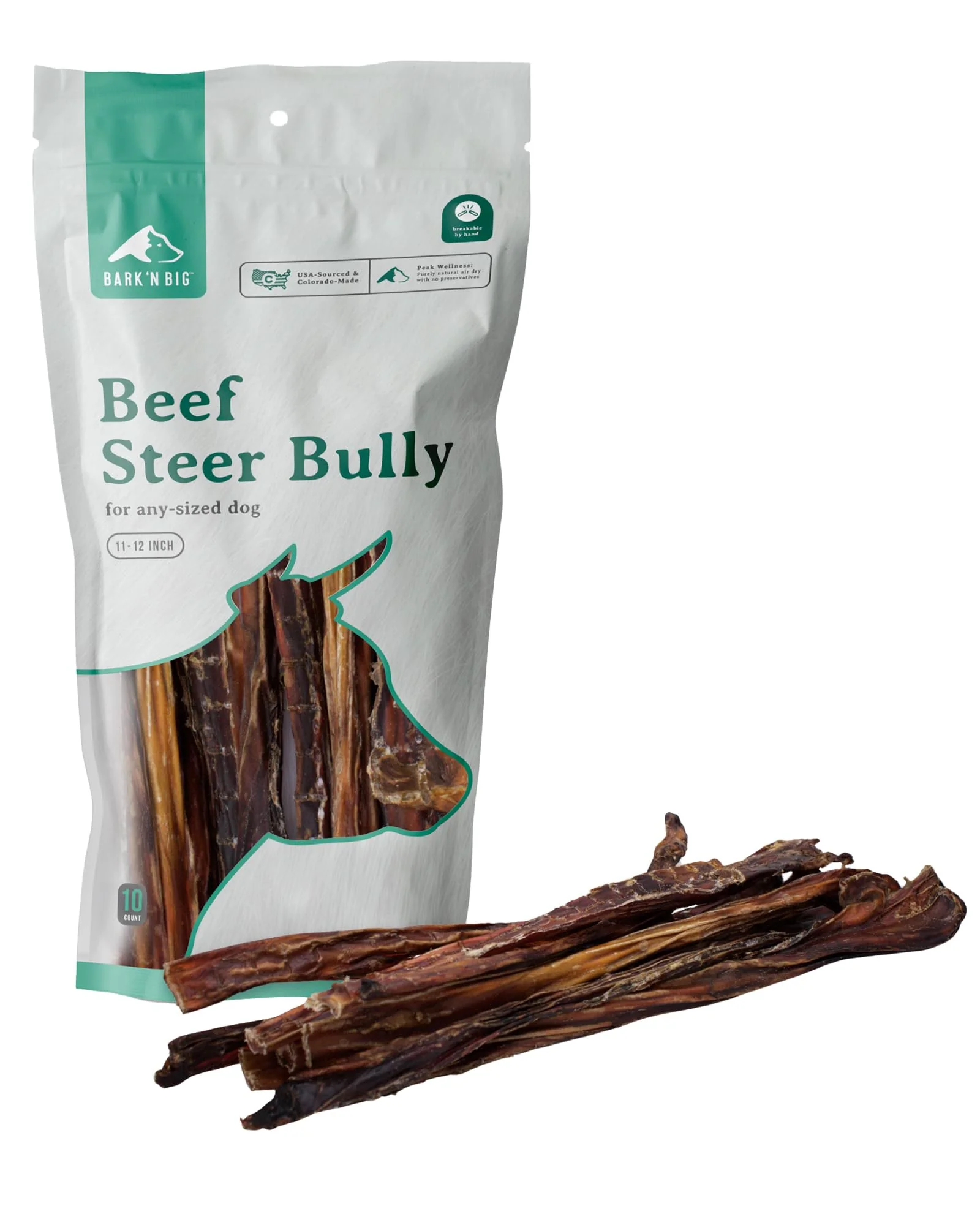 Enhanced BARK’N BIG Steer Sticks for Dogs – USA Beef Bully Chews Odor- 11–12 Inch 10 Ct User-Friendly
