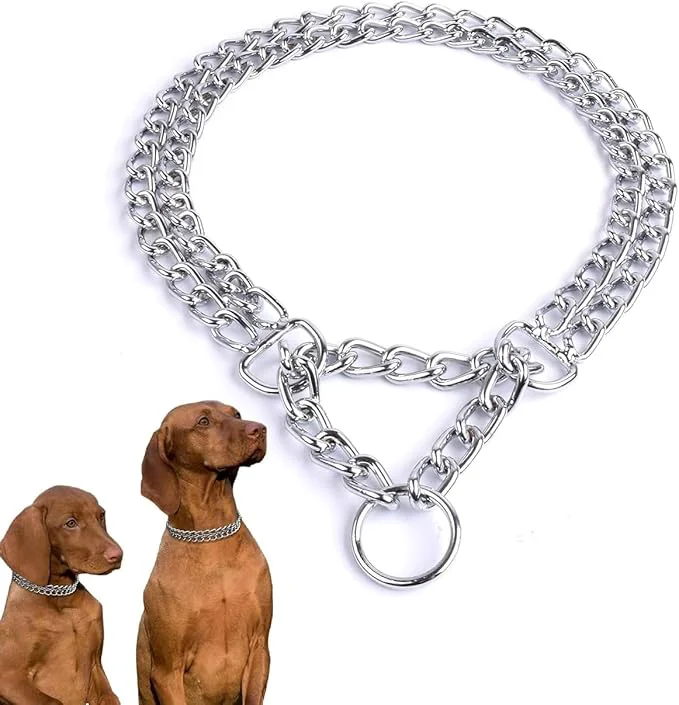 User-Friendly Silver Dog Choker Collar 2 Rows Stainless Steel Dog Chain Cuban Link Metal Healthy