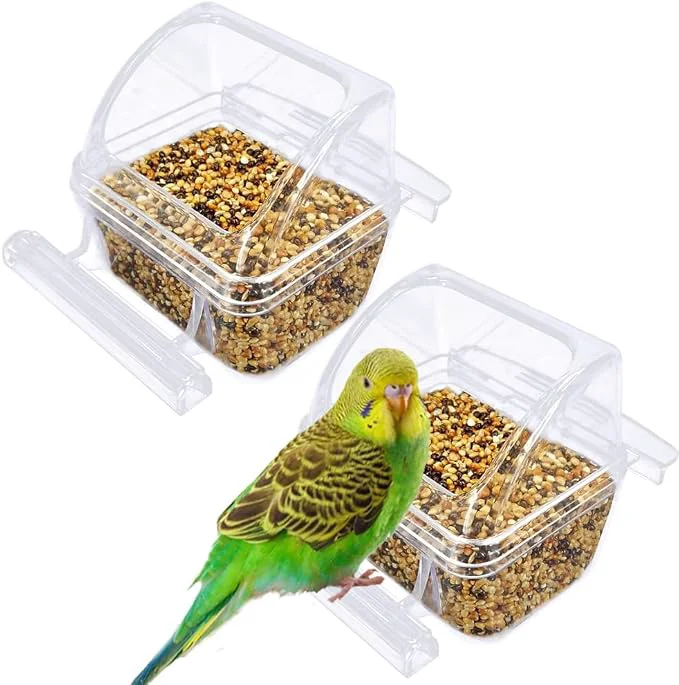 Quality 2 Pack Bird Feeders for Cage No Mess Clear Hanging Parrot Food Bowl Plastic Soft