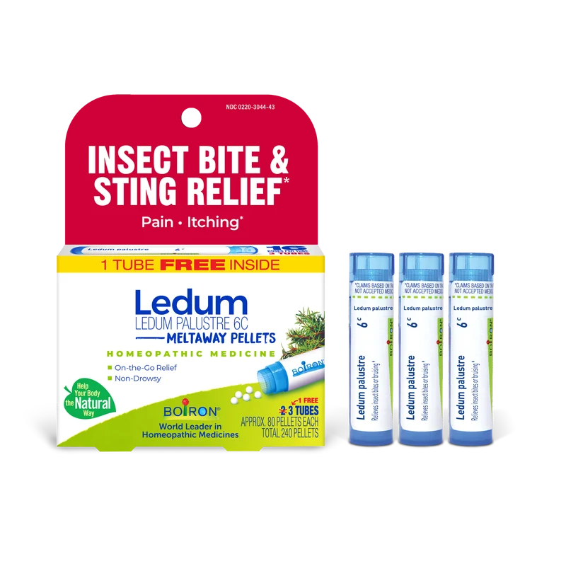 Recyclable Boiron Ledum Palustre 6C Meltaway Pellets Bonus Pack – Insect Bite Sting Relief Versatile