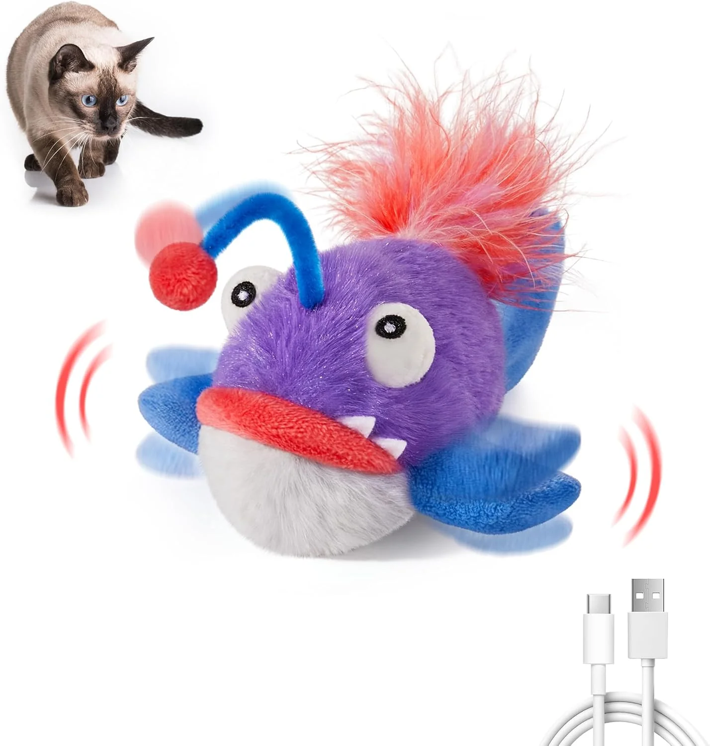 Natural Potaroma Cat Toys Flapping Fish Interactive istic Anglerfish Toy Stuffed with Catnip and Crinkle Paper Hangable Design for Bored Indoor Kittens 5.5 Inches Crafted