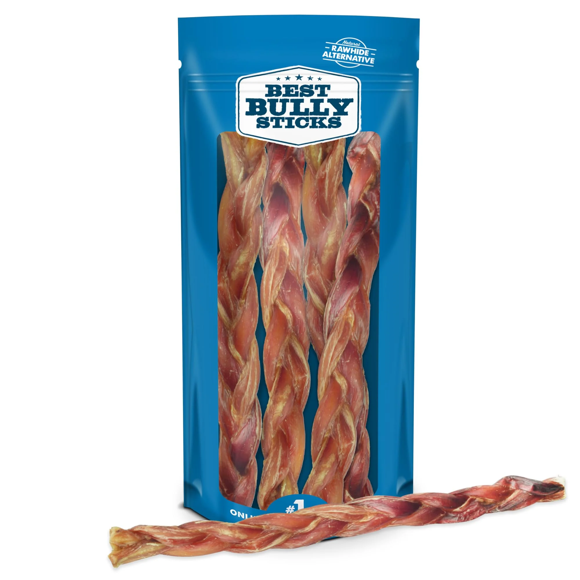 Consistent Bully Sticks Natural XL Braided Bully Sticks for Large Dogs – 12in 4 Count Single-Ingredient -Range Grass-Fed Beef Functional
