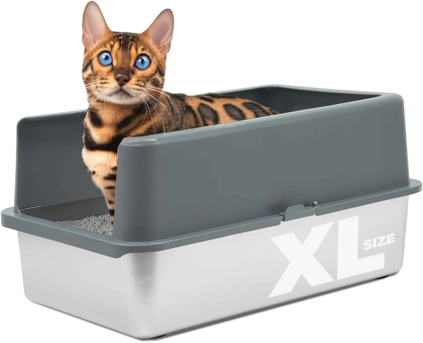 Excellent iPrimio XL Stainless Steel Litter Box with Enclosure – High-Sided Metal Litter Box for Large Cats – Easy to Clean Rust-Resistant and Durable – 23.5 x 15.5 x 6 Inches Reusable