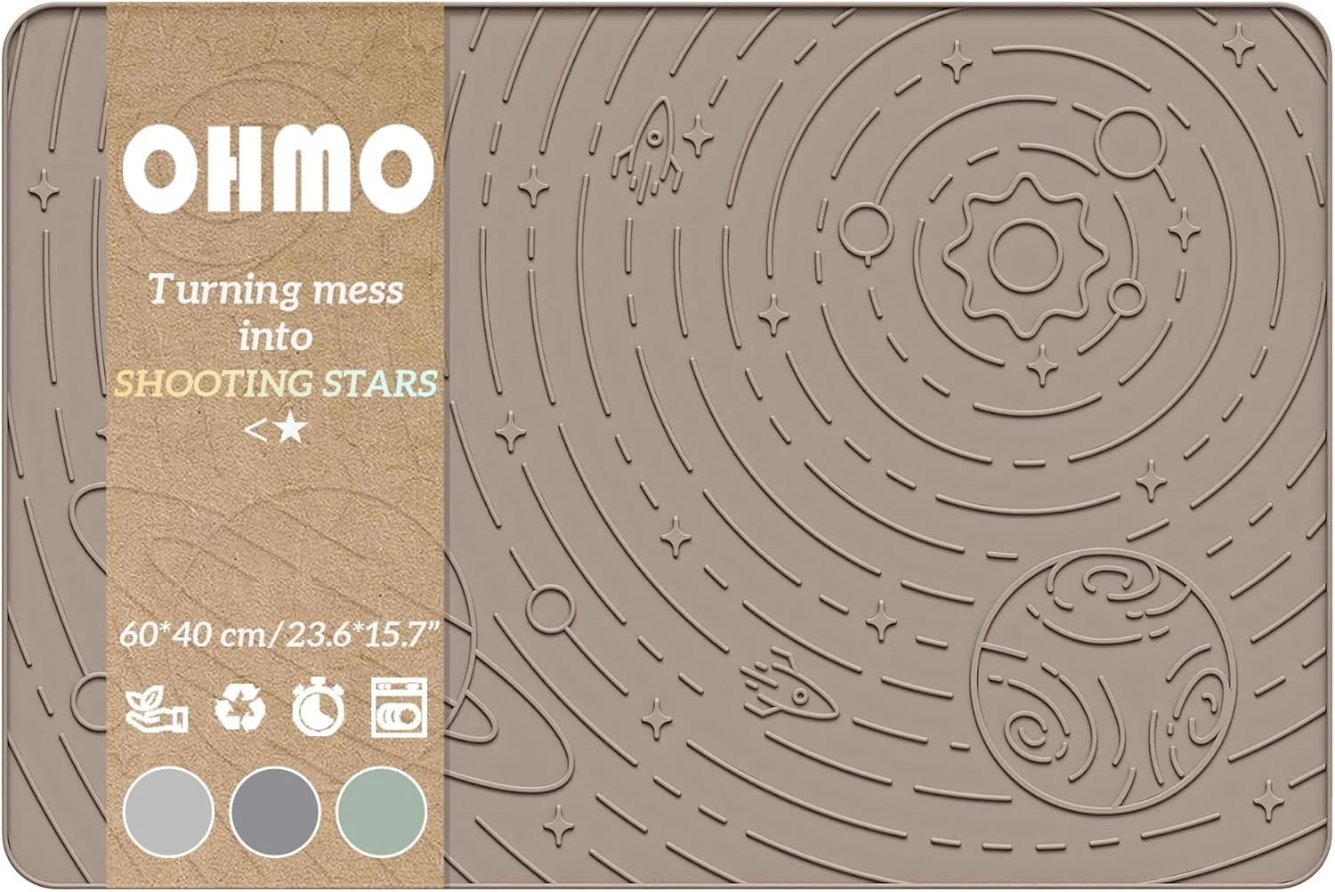 Sustainable OHMO Dog Food Mat Silicone Waterproof Cat Food Mat Non-Skid Spill Proof Pet Feeding Mat for Food and Water Easy to Clean Dog Placemat Beige 23.6 x 15.8 Soft
