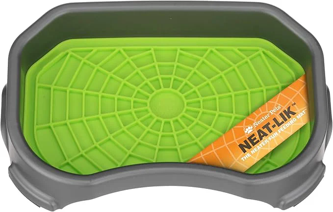 Versatile Neater Pets Neat-LIK Dog Lick Mat w Mess-Proof Tray Lick Mat for Dogs Cats Puppy Reduces Anxiety Boredom Peanut Butter Slow Feeder Interactive Treat Licking Pad Green Gunmetal About ThisOverview Organic