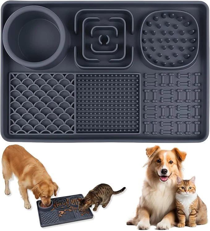 High-End Lick Mat for Cats Dog Anxiety Relief Slow Feeder with Suction Cups Non-Slip Silicone Dog Enrichment Treat Mat Easy to Clean Cat Puzzle Feeder Lick Mats for Dogs Cats Grey 12 x8 About ThisOverview Expertly Made