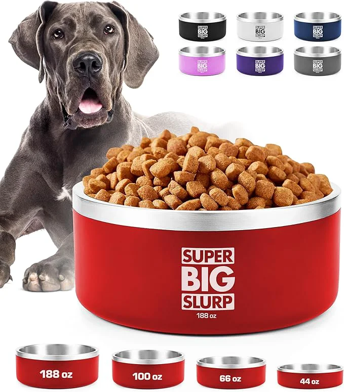 Sophisticated Tuff Pupper Heavy Duty Insulated Dog Bowl Double Wall Stainless Steel Dog Food Dish Non-Slip Spill Proof Dishwasher Safe Cat Bowl Water Dish for Feeding Large Medium Small Pets 188oz Red About ThisOverview Exclusive
