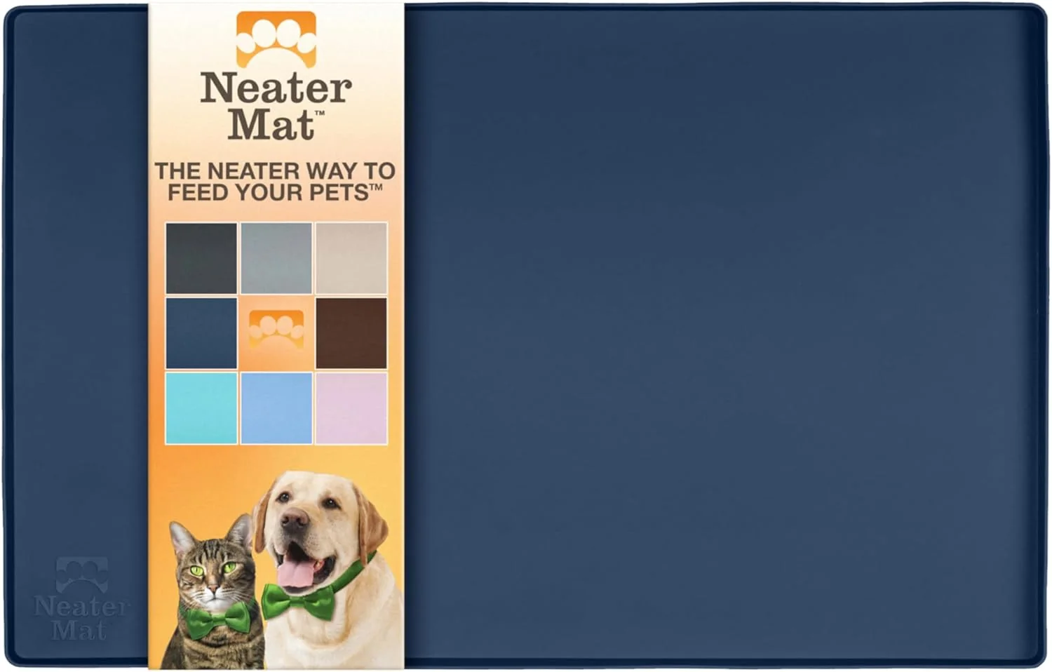 Enhanced Neater Pet Brands Neater Mat Pet Mats for Food and Water Cat Dog Bowl Mat Waterproof Silicone Feeding Tray Dog Food Mats for Floors Placemat w Raised Edge for Under Bowls 16 x 10 Dark Blue High-Grade