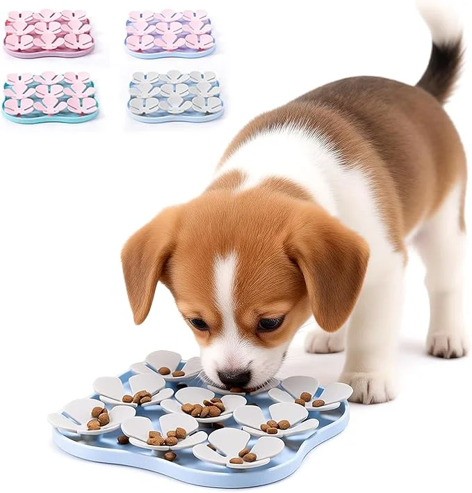 Contemporary Slow Feeder Bowl for Dogs and Cats – Non-Slip Licking Mat with Suction Cups Treat Puzzle Anti-Choke Feeding Pad Flower Petal Silicone Blue and Grey About ThisOverview Sophisticated