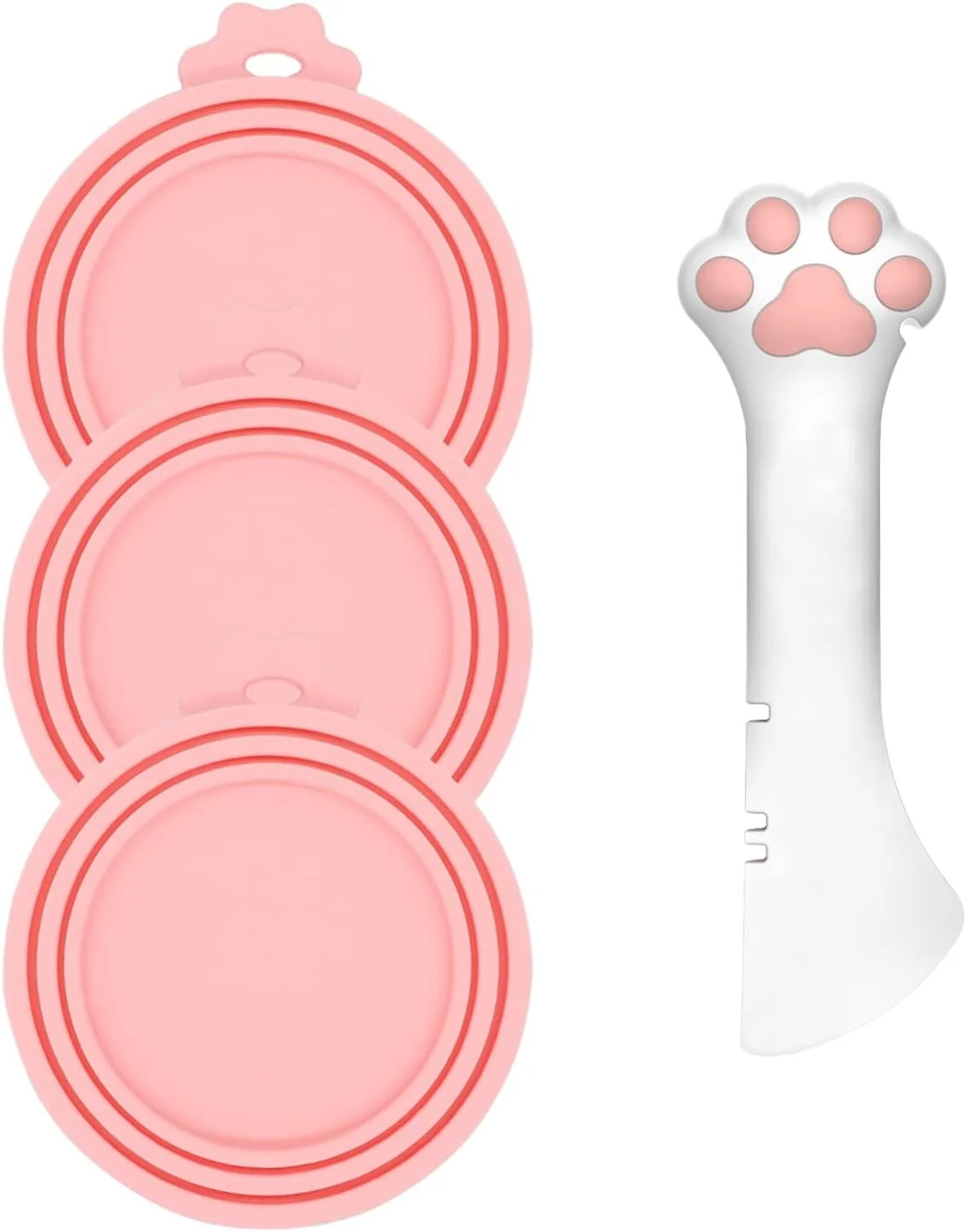 Smooth 3 Pcs Pet Food Can Lids One Can Spoon Cute Paw Shape Opener Spatula Cat Wet Food Spoon Universal BPA Silicone Can Spoon Covers for Dog Cat Cans Pink Lightweight